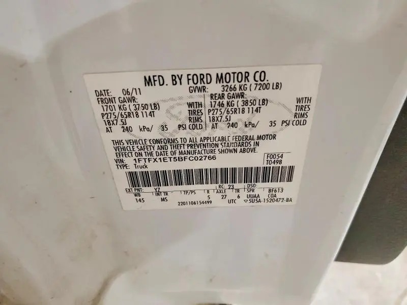 2011 FORD F150 SUPER CAB  