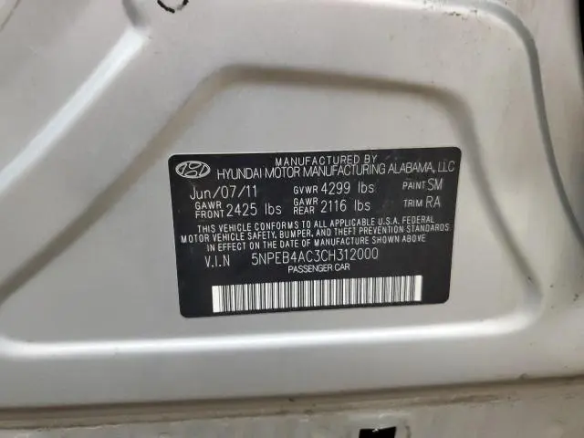 2012 HYUNDAI SONATA GLS  