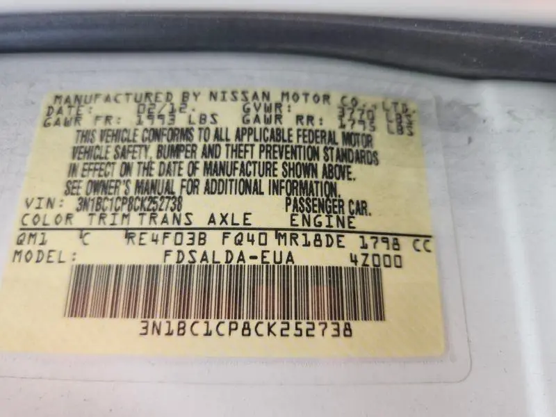 2012 NISSAN VERSA 1.8 S  