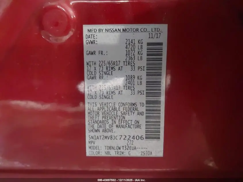 2018 NISSAN ROGUE SV