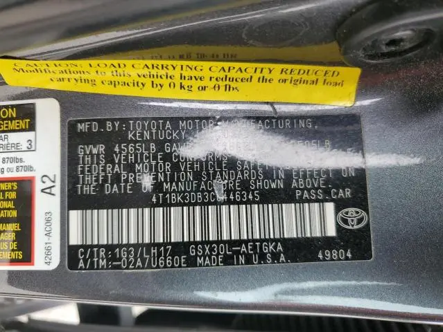 2012 TOYOTA AVALON BASE  