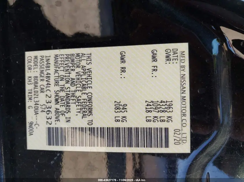 2020 NISSAN ALTIMA S FWD