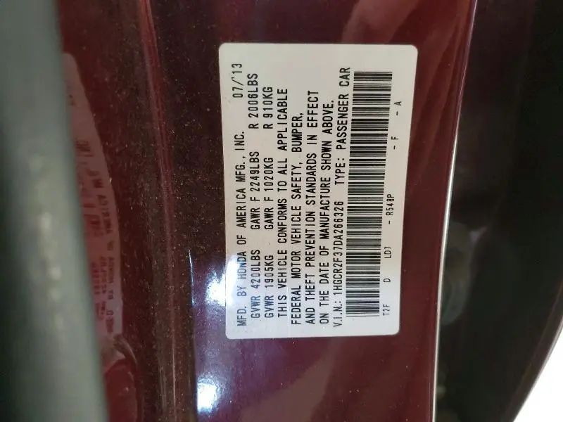 2013 HONDA ACCORD LX  