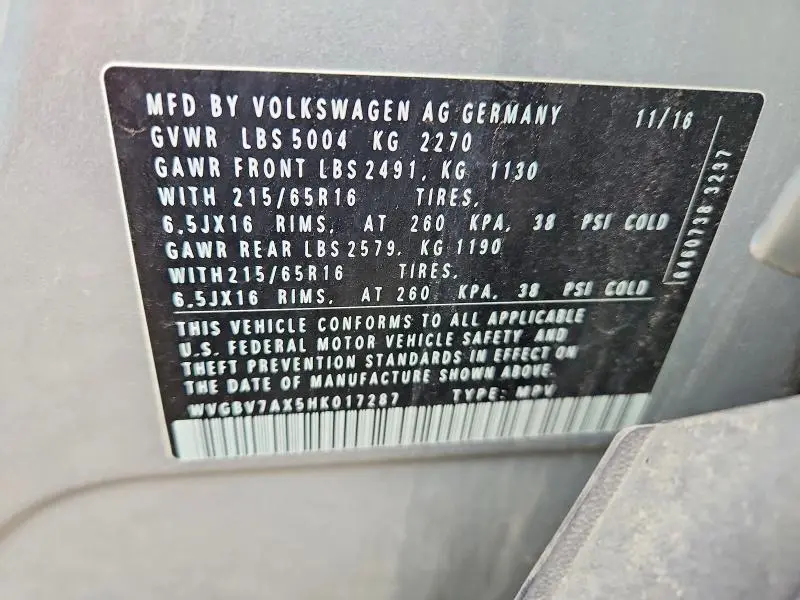 2017 VOLKSWAGEN TIGUAN S  