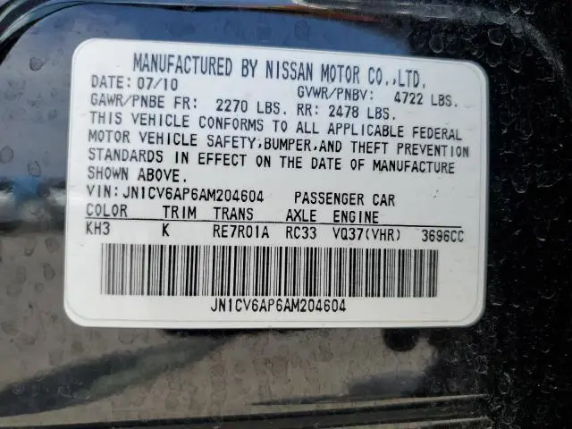 2010 INFINITI G37 BASE  