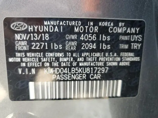 2019 HYUNDAI ELANTRA SPORT  