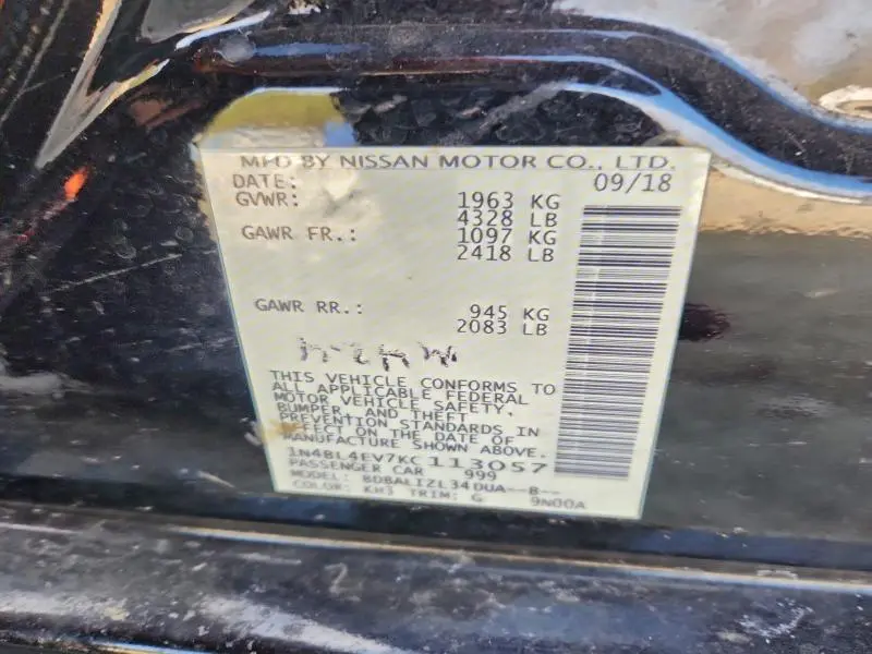 2019 NISSAN ALTIMA SL  