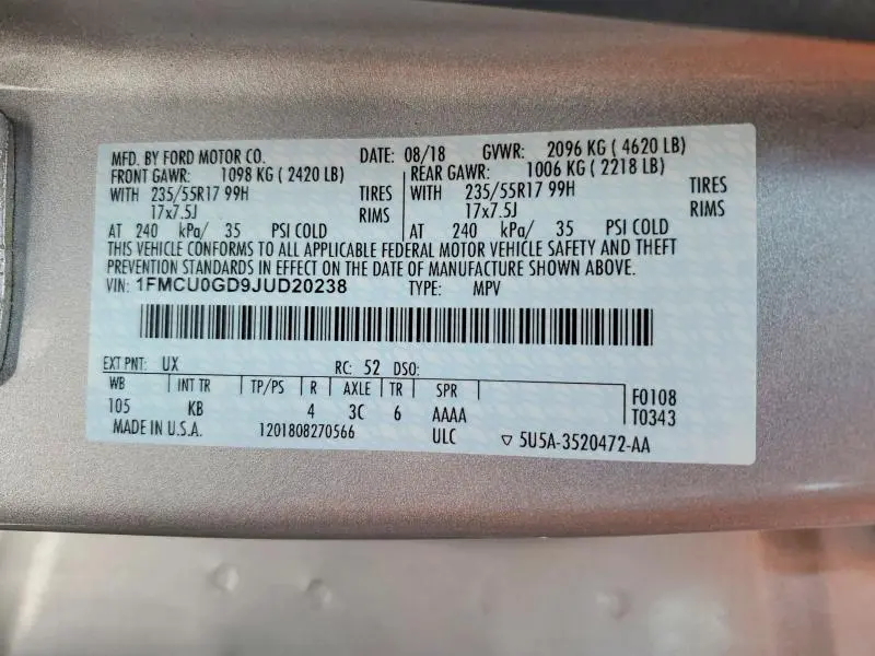 2018 FORD ESCAPE SE  