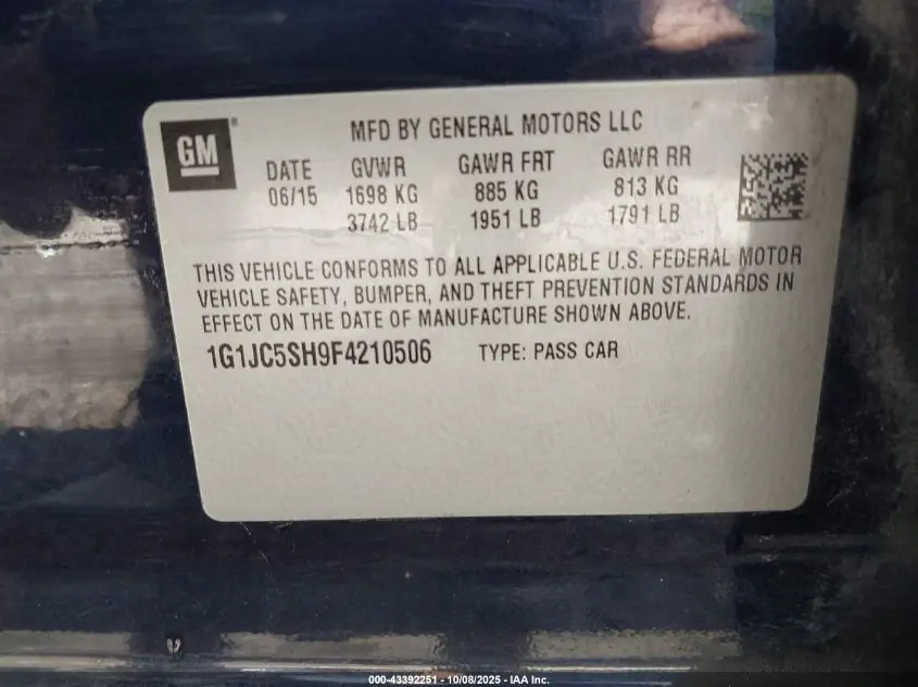 2015 CHEVROLET SONIC LT AUTO