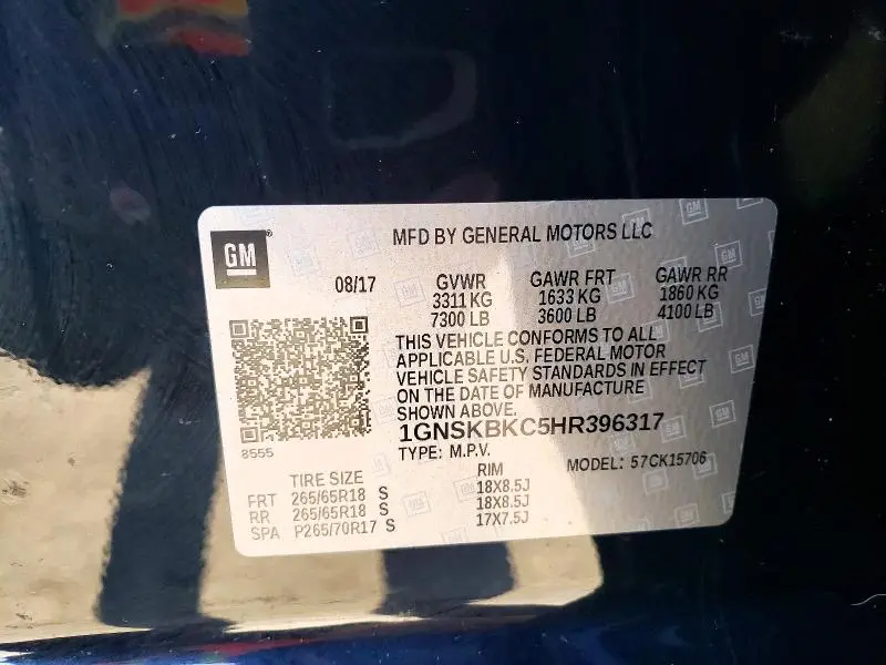 2017 CHEVROLET TAHOE K1500 LT  