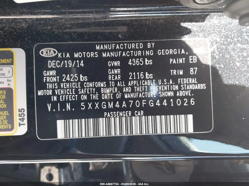 2015 KIA OPTIMA LX