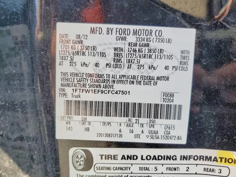 2012 FORD F150 SUPERCREW  