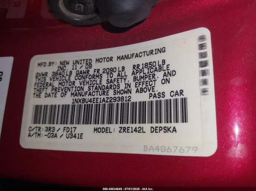 2010 TOYOTA COROLLA S