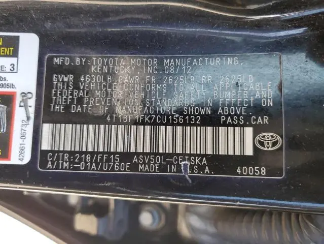 2012 TOYOTA CAMRY BASE  