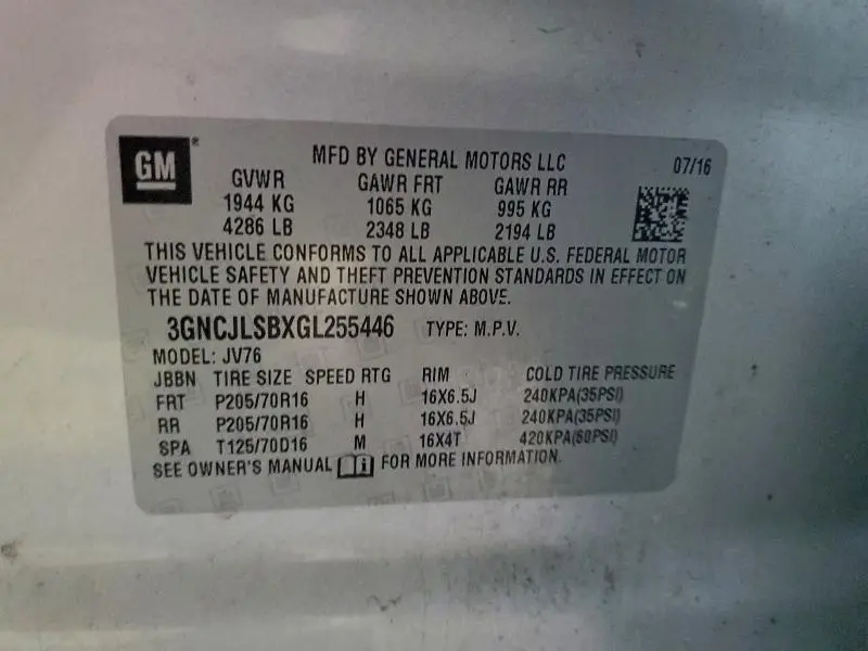 2016 CHEVROLET TRAX 1LT  