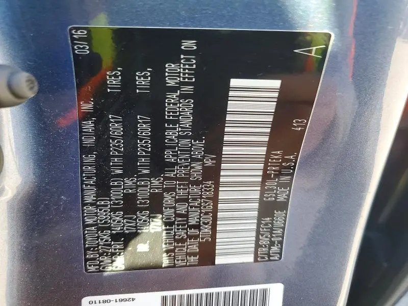 2016 TOYOTA SIENNA LE  