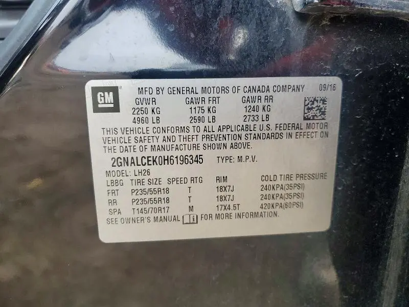 2017 CHEVROLET EQUINOX LT  