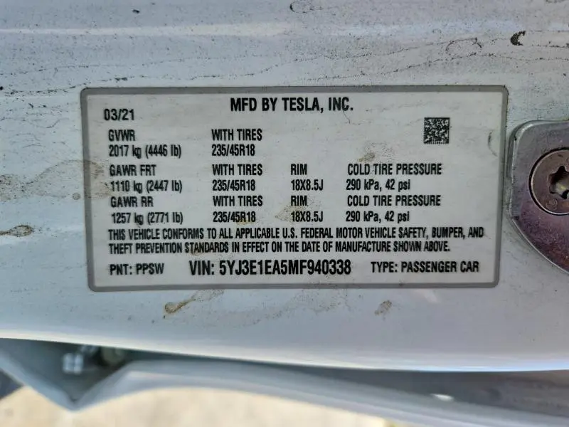 2021 TESLA MODEL 3   