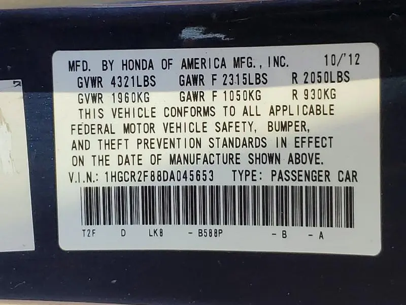 2013 HONDA ACCORD EXL  