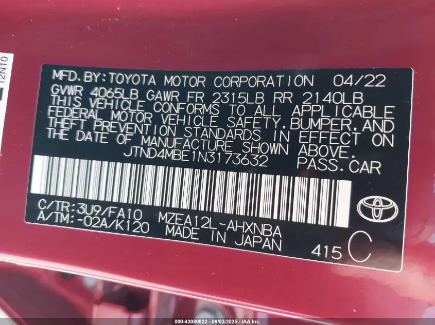 2022 TOYOTA COROLLA SE