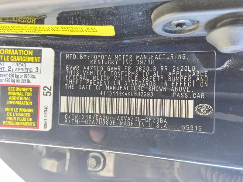 2019 TOYOTA CAMRY SE  