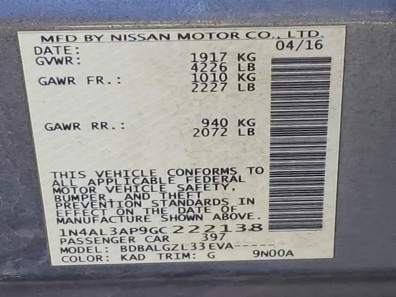 2016 NISSAN ALTIMA 2.5  