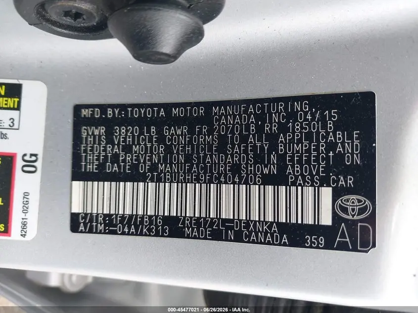 2015 TOYOTA COROLLA LE