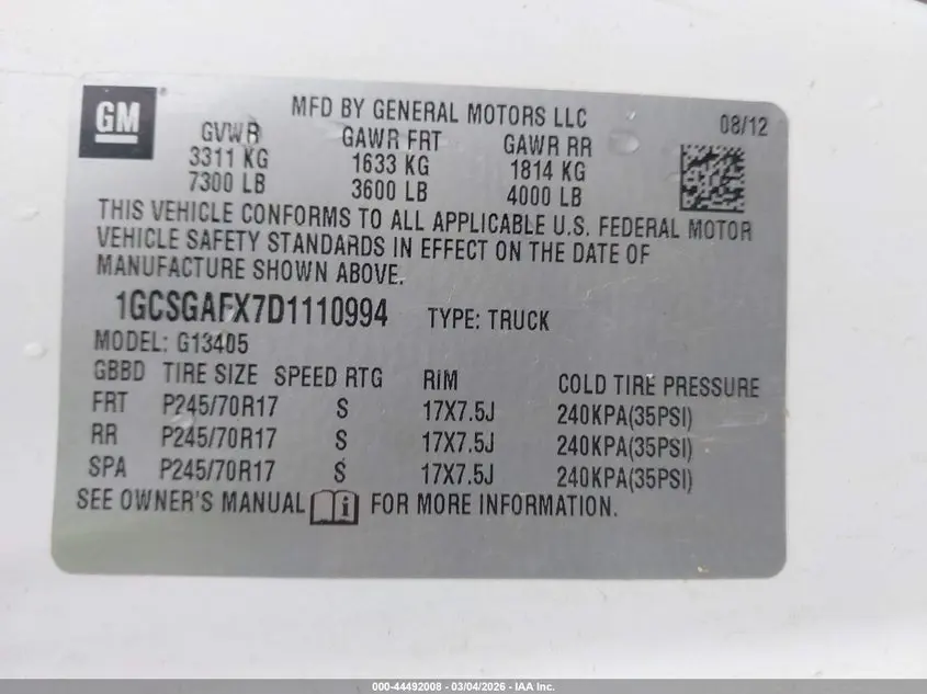 2013 CHEVROLET EXPRESS 1500 WORK VAN