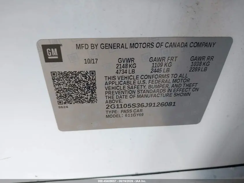 2018 CHEVROLET IMPALA 1LT
