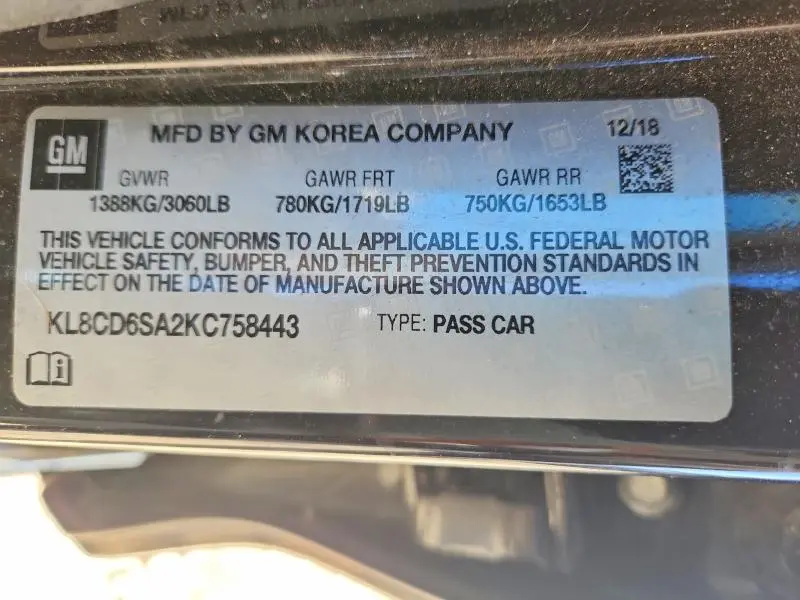 2019 CHEVROLET SPARK 1LT  