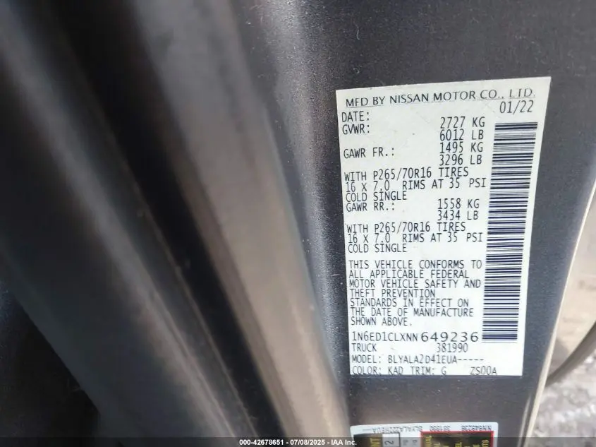2022 NISSAN FRONTIER KING CAB S 4X2