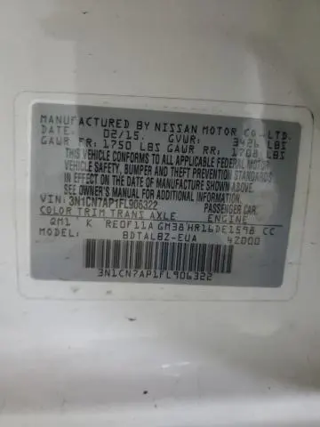 2015 NISSAN VERSA S  