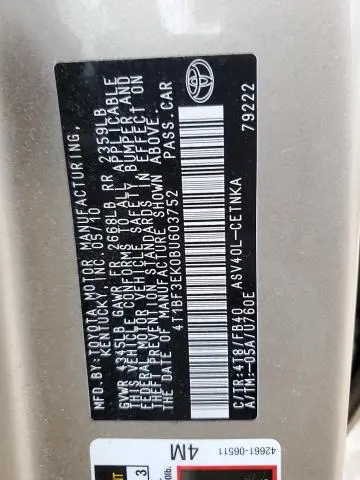 2011 TOYOTA CAMRY BASE  