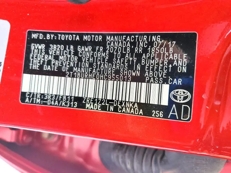 2017 TOYOTA COROLLA L  