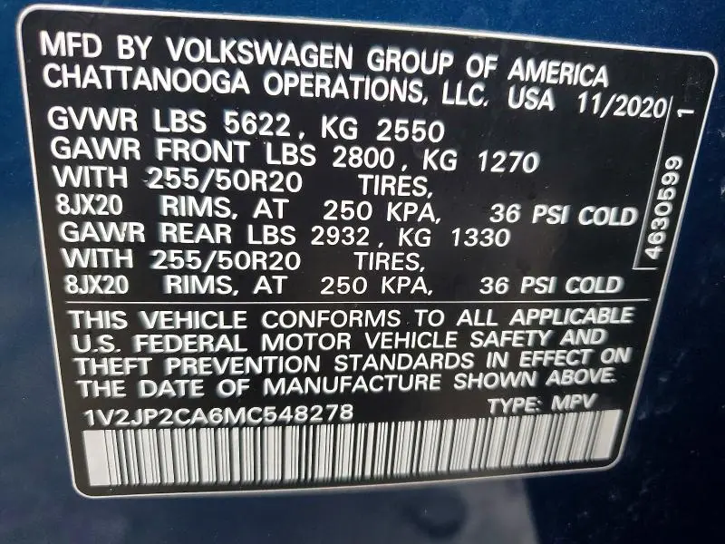 2021 VOLKSWAGEN ATLAS SE  