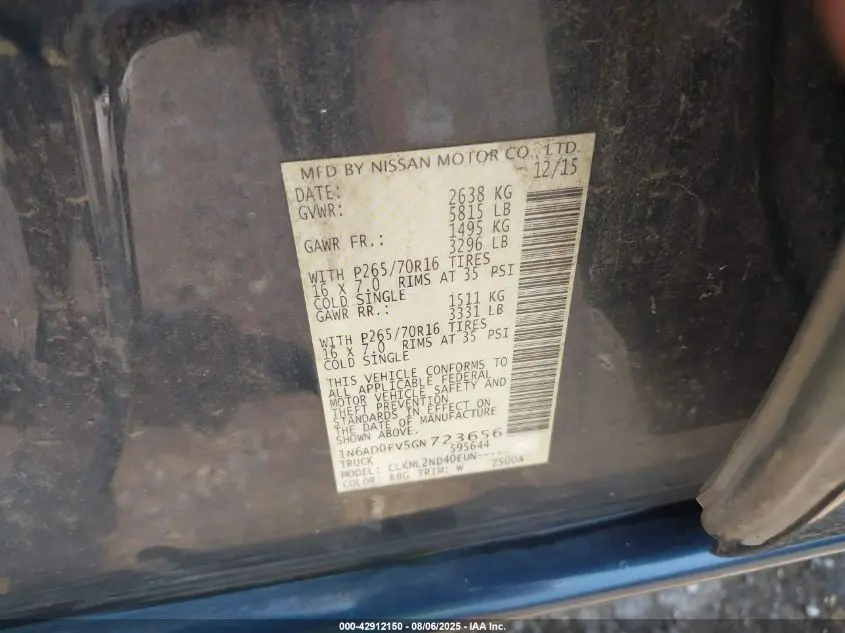 2016 NISSAN FRONTIER PRO-4X/S/SL/SV