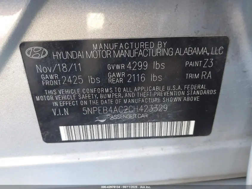 2012 HYUNDAI SONATA GLS