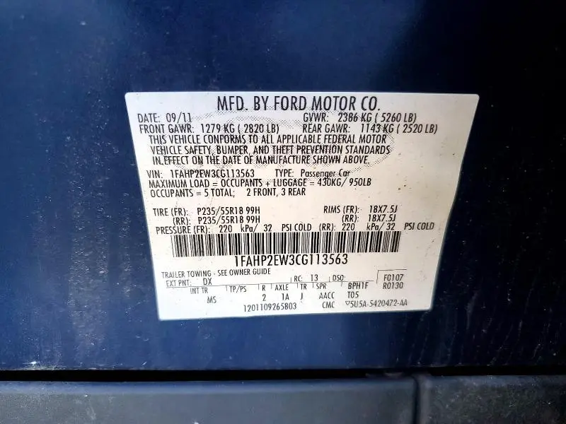 2012 FORD TAURUS SEL  