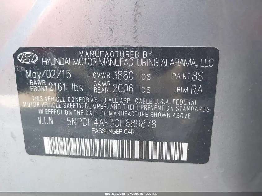 2016 HYUNDAI ELANTRA LIMITED