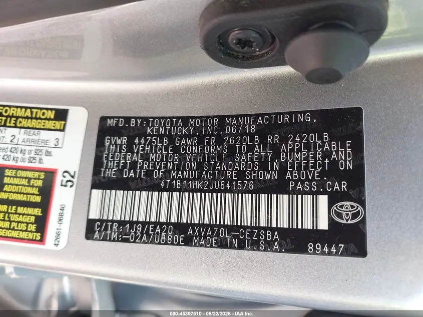 2018 TOYOTA CAMRY SE