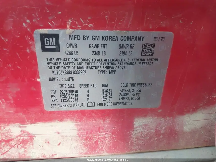 2020 CHEVROLET TRAX FWD LS