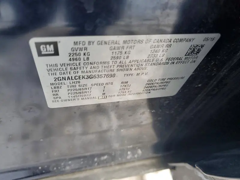 2016 CHEVROLET EQUINOX LT  