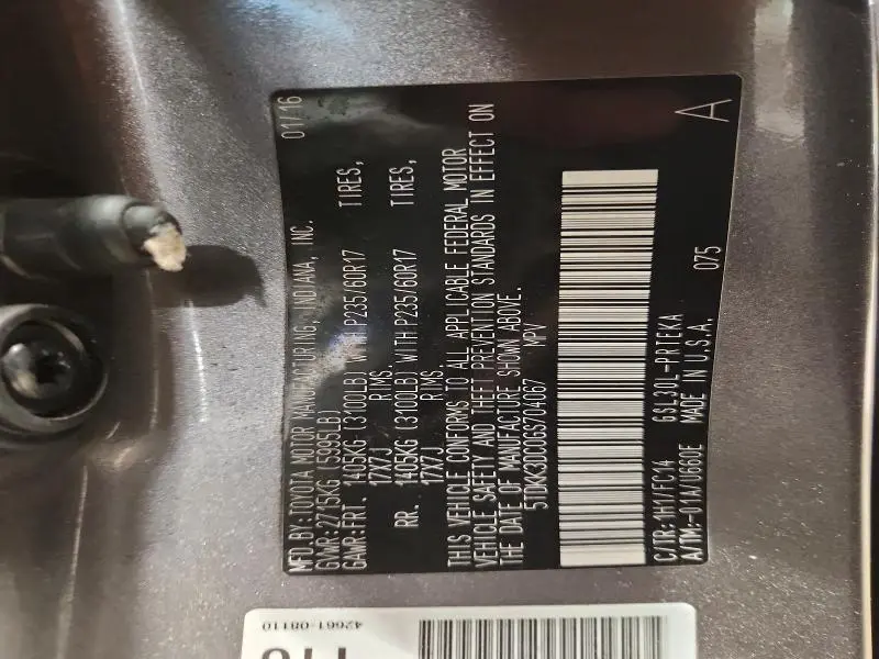 2016 TOYOTA SIENNA LE 8-PASSENGER  