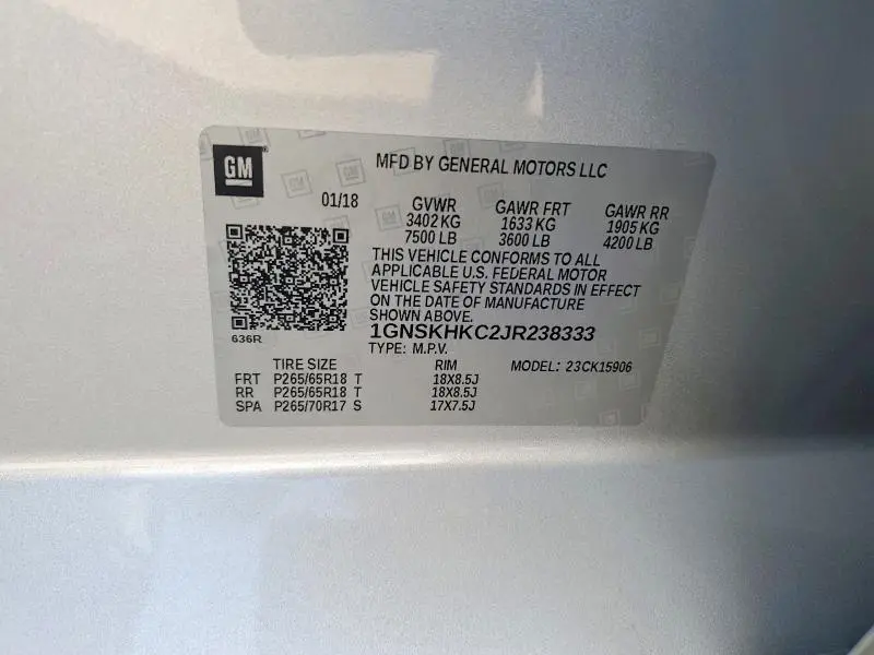 2018 CHEVROLET SUBURBAN K1500 LT  