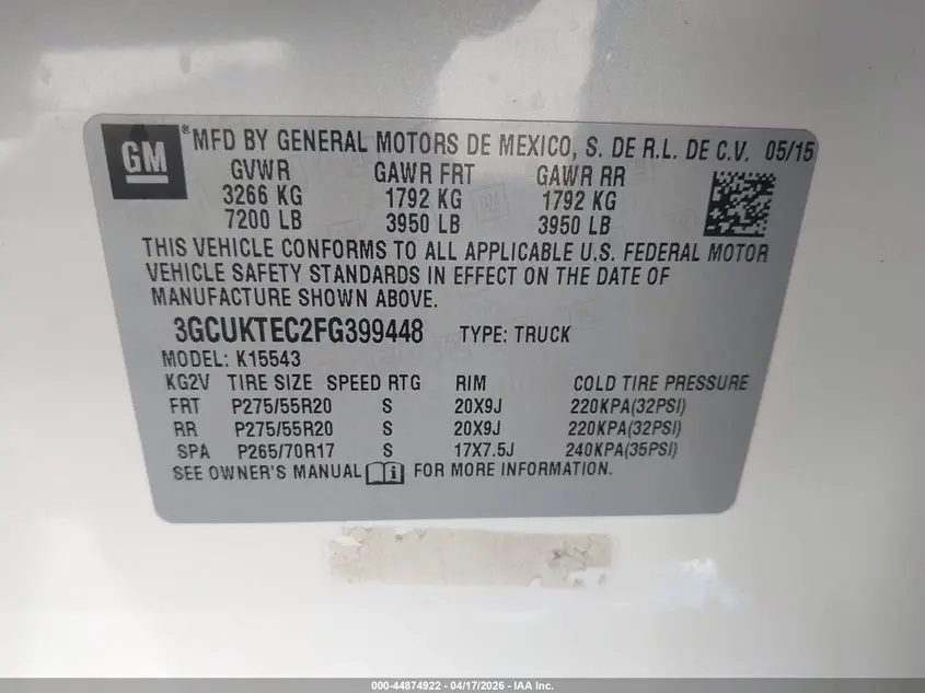 2015 CHEVROLET SILVERADO 1500 HIGH COUNTRY