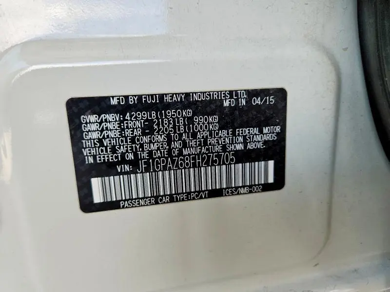 2015 SUBARU IMPREZA SPORT LIMITED  