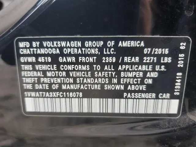 2015 VOLKSWAGEN PASSAT S