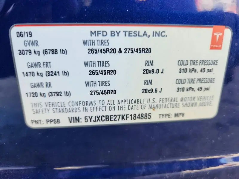 2019 TESLA MODEL X   
