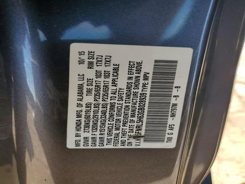 2016 HONDA ODYSSEY EXL  