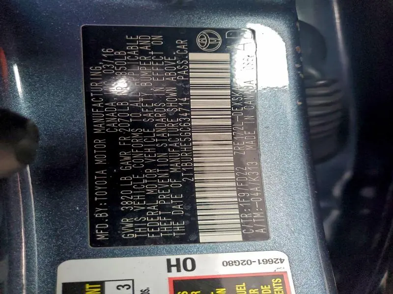 2016 TOYOTA COROLLA L  